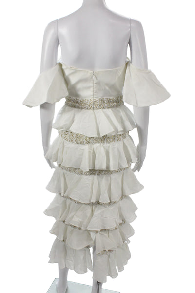 Caroline Constas Womens White Cotton Maxi Dress Sweetheart Neck Boho Size S
