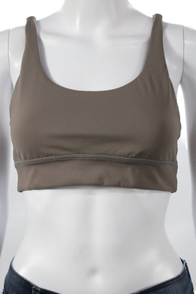 ALALA Womens Sports Bra Brown Scoop Neck Nylon Blend Ruffle Size S