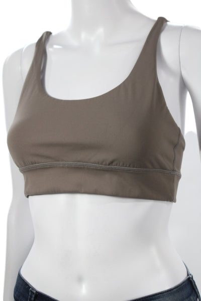 ALALA Womens Sports Bra Brown Scoop Neck Nylon Blend Ruffle Size S