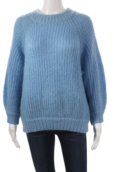 Sayaka Davis Women Mohair Pullover Sweater Blue Crew Neck Long Sleeve Size M