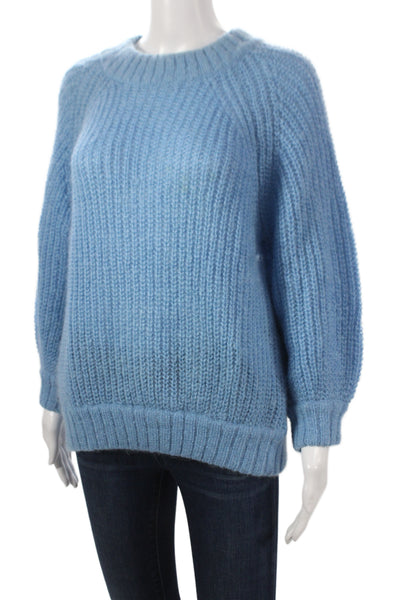 Sayaka Davis Women Mohair Pullover Sweater Blue Crew Neck Long Sleeve Size M