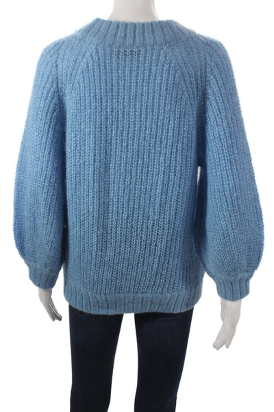 Sayaka Davis Women Mohair Pullover Sweater Blue Crew Neck Long Sleeve Size M