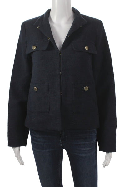 Zara Women Basic Jacket Blue Cotton Blend Long Sleeve Hook & Eye Size S