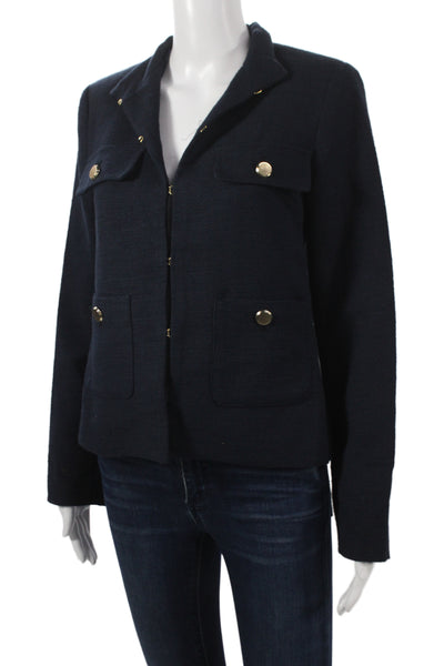 Zara Women Basic Jacket Blue Cotton Blend Long Sleeve Hook & Eye Size S