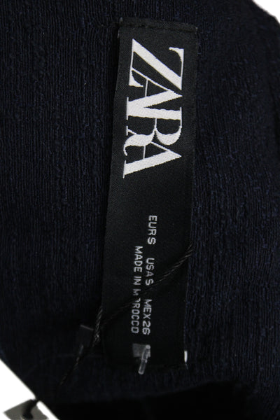 Zara Women Basic Jacket Blue Cotton Blend Long Sleeve Hook & Eye Size S
