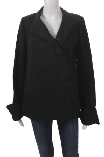 Reiss Womens Black Cotton Pea Coat Button Long Sleeve Size M