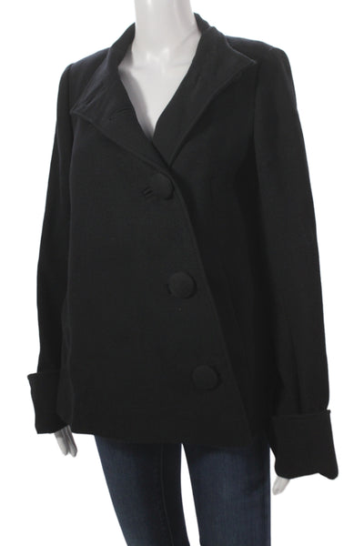 Reiss Womens Black Cotton Pea Coat Button Long Sleeve Size M