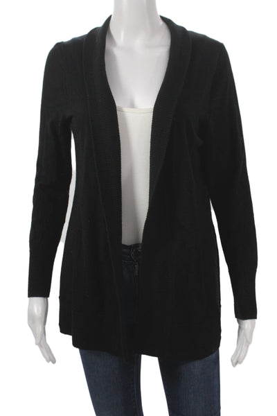 Talbots Womens Petite Black Merino Wool Collared Cardigan Long Sleeve Size L