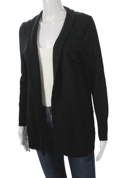 Talbots Womens Petite Black Merino Wool Collared Cardigan Long Sleeve Size L