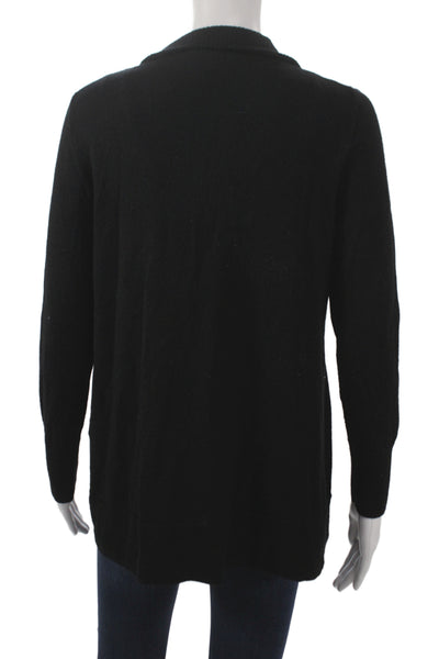 Talbots Womens Petite Black Merino Wool Collared Cardigan Long Sleeve Size L
