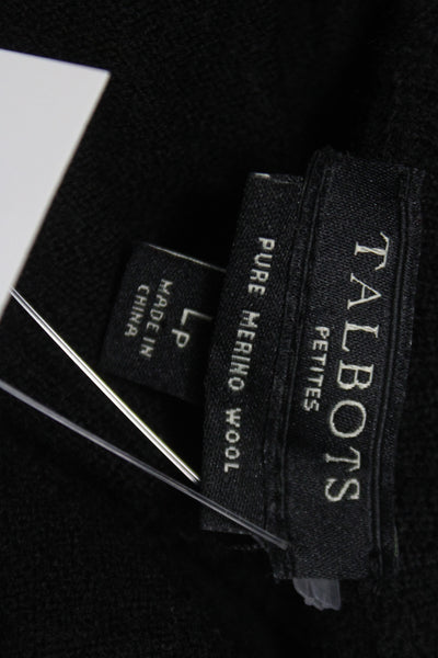 Talbots Womens Petite Black Merino Wool Collared Cardigan Long Sleeve Size L