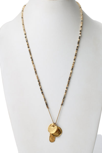 Chan Luu Womens Gold Tone Mother of Pearl Bead Charm Necklace 40"