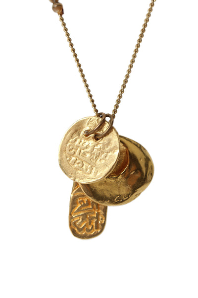 Chan Luu Womens Gold Tone Mother of Pearl Bead Charm Necklace 40"