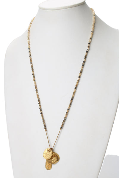 Chan Luu Womens Gold Tone Mother of Pearl Bead Charm Necklace 40"