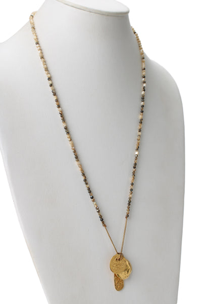 Chan Luu Womens Gold Tone Mother of Pearl Bead Charm Necklace 40"