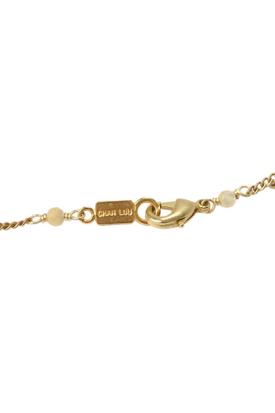 Chan Luu Womens Gold Tone Mother of Pearl Bead Charm Necklace 40"