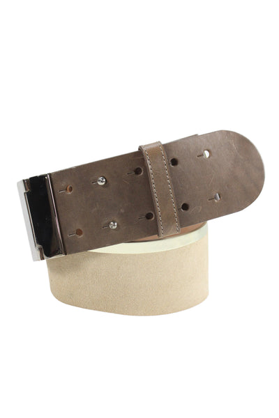 Lafayette 148 New York Womens Leather Colorblock Buckled Belt Beige Size S