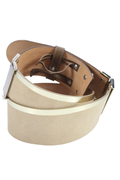 Lafayette 148 New York Womens Leather Colorblock Buckled Belt Beige Size S