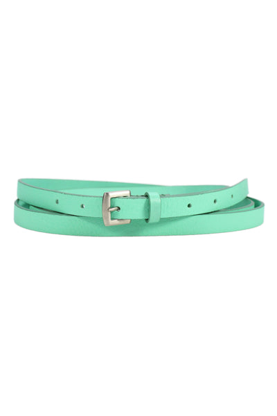 Garnet Hill Leather Skinny Strip Belt Teal Green Size S