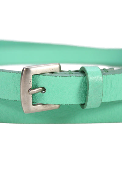Garnet Hill Leather Skinny Strip Belt Teal Green Size S