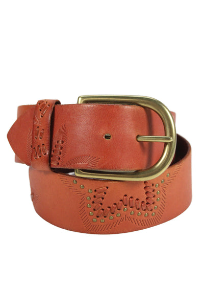 Linea Pelle Womens Leather Floral Printed Belt Brown Size S