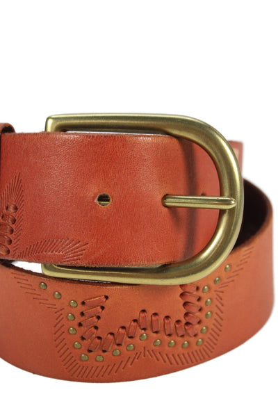 Linea Pelle Womens Leather Floral Printed Belt Brown Size S