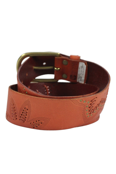 Linea Pelle Womens Leather Floral Printed Belt Brown Size S