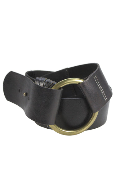Linea Pelle Womens Leather Circle Buckle Belt Black Size S
