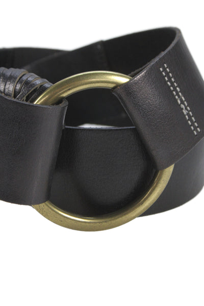 Linea Pelle Womens Leather Circle Buckle Belt Black Size S