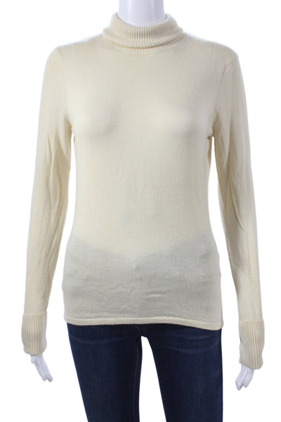 Lafayette 148 New York Womens Ivory Merino Wool Turtleneck Sweater Size S