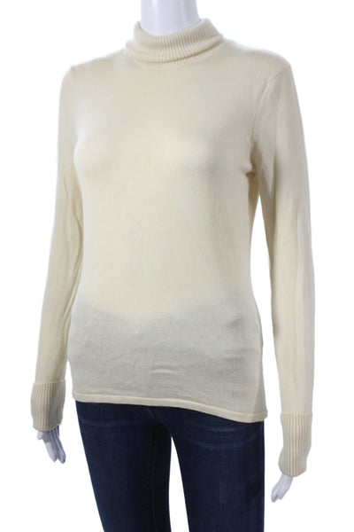 Lafayette 148 New York Womens Ivory Merino Wool Turtleneck Sweater Size S