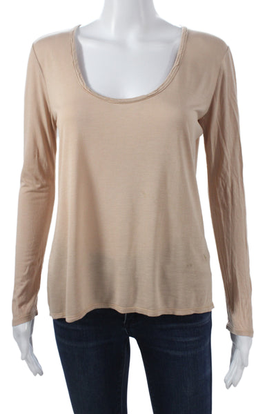 The Row Womens Silk Beige Basic T-Shirt Scoop Neck Long Sleeve Size XS