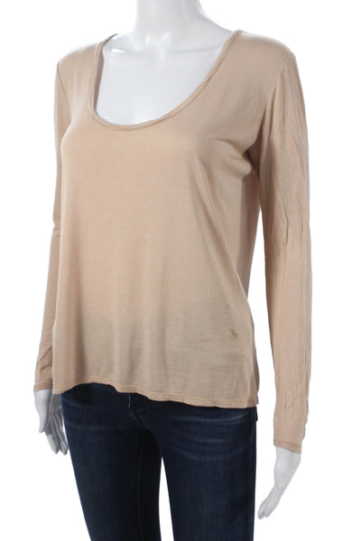 The Row Womens Silk Beige Basic T-Shirt Scoop Neck Long Sleeve Size XS