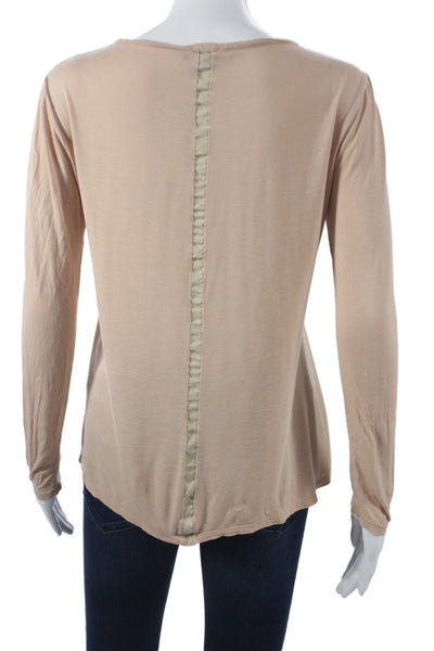 The Row Womens Silk Beige Basic T-Shirt Scoop Neck Long Sleeve Size XS