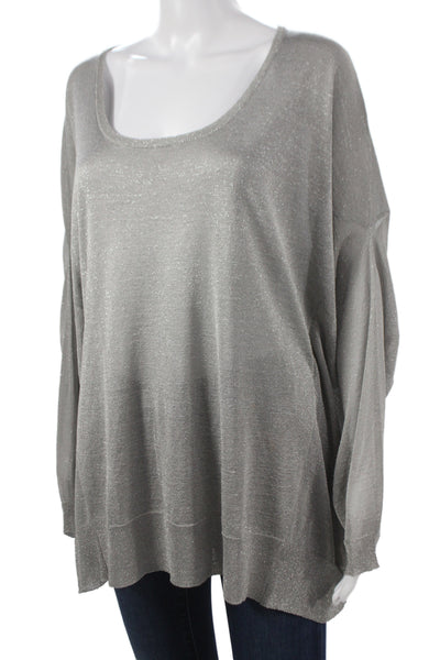 Escada Womens Metallic Scoop Neck Pullover Sweater Silver Long Sleeve Size M