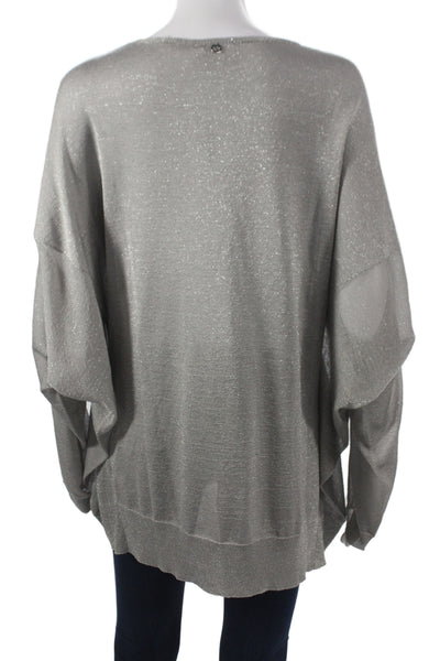 Escada Womens Metallic Scoop Neck Pullover Sweater Silver Long Sleeve Size M