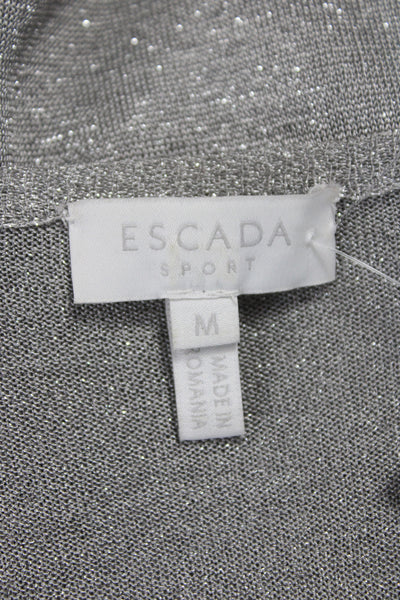 Escada Womens Metallic Scoop Neck Pullover Sweater Silver Long Sleeve Size M