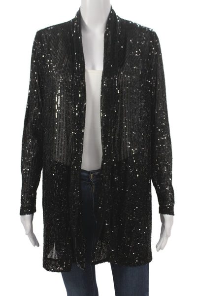 Anne Klein Womens Black Open Collared Cardigan Long Sleeve Size M