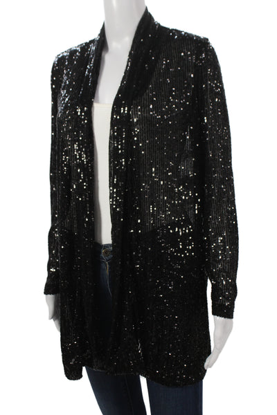 Anne Klein Womens Black Open Collared Cardigan Long Sleeve Size M