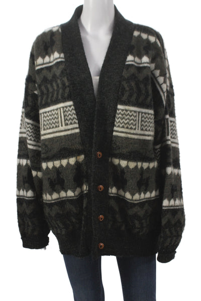 Designer Unisex Adults Fair Isle Wool V-Neck Llama Cardigan Multicolor Size L