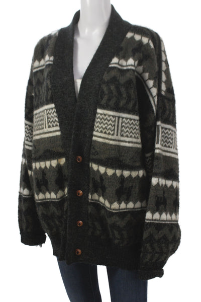 Designer Unisex Adults Fair Isle Wool V-Neck Llama Cardigan Multicolor Size L