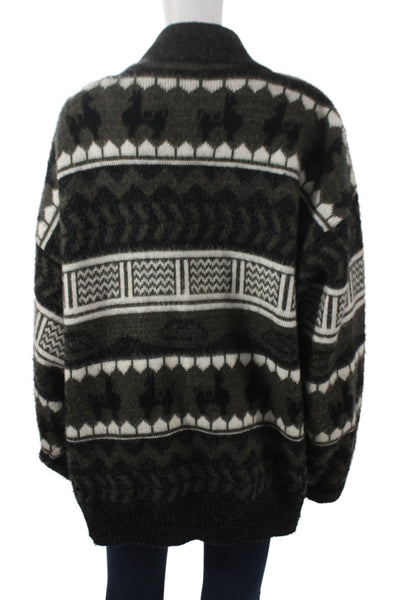 Designer Unisex Adults Fair Isle Wool V-Neck Llama Cardigan Multicolor Size L