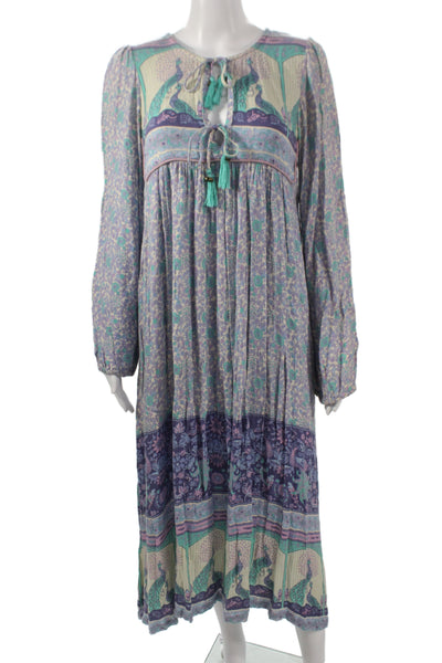 Spell Womens Bohemian Floral Rayon Mini Dress Long Sleeve Round Neck Size S