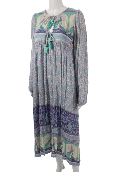 Spell Womens Bohemian Floral Rayon Mini Dress Long Sleeve Round Neck Size S