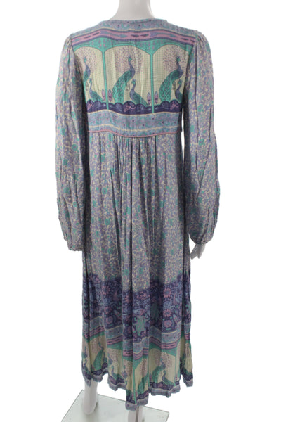 Spell Womens Bohemian Floral Rayon Mini Dress Long Sleeve Round Neck Size S