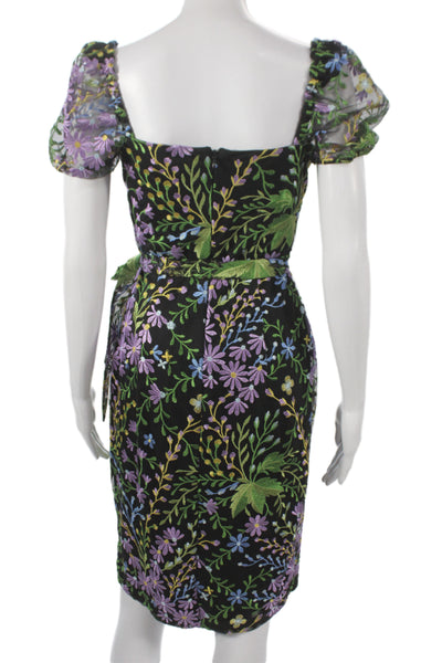 kensie Womens Sheath Dress Black Sweetheart Short Sleeve Floral Nylon Size 2