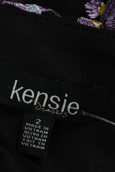 kensie Womens Sheath Dress Black Sweetheart Short Sleeve Floral Nylon Size 2
