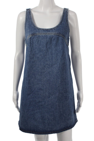 Frame Womens Blue Scoop Neck Cotton Tank Dress Short Zip 90s Size S