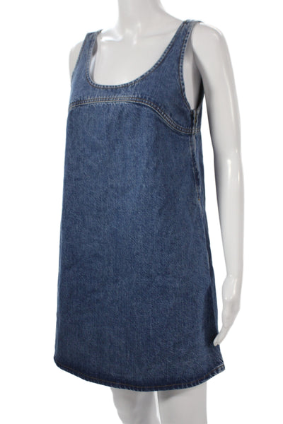 Frame Womens Blue Scoop Neck Cotton Tank Dress Short Zip 90s Size S