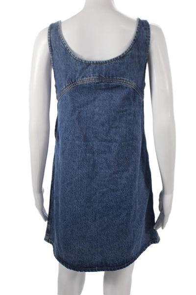 Frame Womens Blue Scoop Neck Cotton Tank Dress Short Zip 90s Size S
